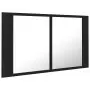 Armadietto Bagno con Specchio e LED Nero 80x12x45 cm