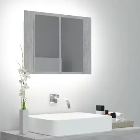 Armadietto a Specchio con Luci LED Grigio Cemento 60x12x45 cm