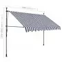 Tenda da Sole Retrattile Manuale con LED 300 cm Blu e Bianco