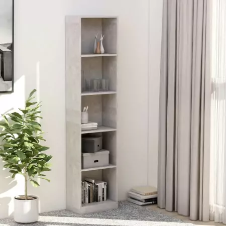 Libreria a 5 Ripiani Grigio Cemento 40x24x175 cm in Truciolato