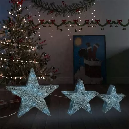 Decorazioni di Natale Stelle 3 pz Argento a LED Interni Esterni