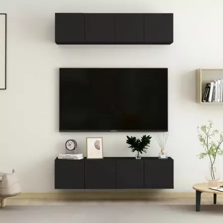 Mobili TV 4 pz Neri 60x30x30 cm in Truciolato