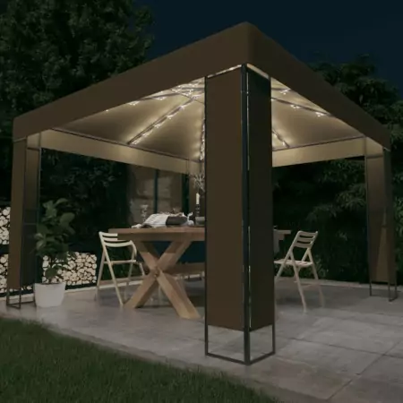 Gazebo con Tetto Doppio e Luci LED 3x3x2,7 m Grigio Talpa