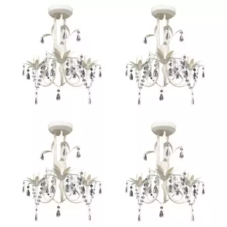 Lampadario con Pendenti in Cristallo 4 pz Bianco Elegante