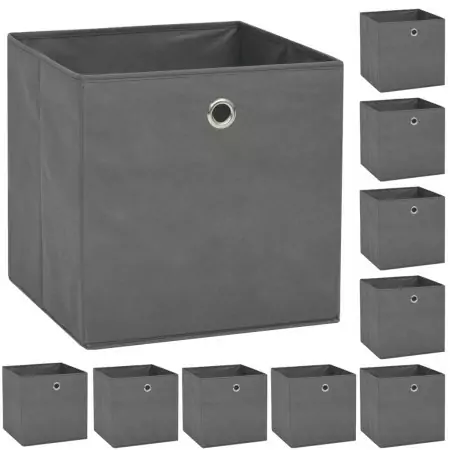 Set Contenitori 10 pz Tessuto non Intrecciato 32x32x32 cm Grigio