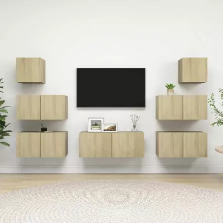 Set Porta TV 7 pz Rovere Sonoma in Truciolato