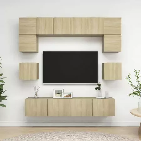 Set Porta TV 8 pz Rovere Sonoma in Truciolato