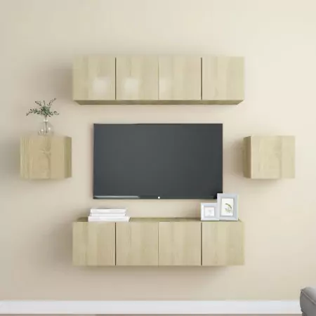 Set Porta TV 6 pz Rovere Sonoma in Truciolato