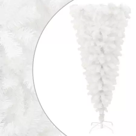 Albero di Natale Artificiale Capovolto con Base Bianco 120 cm