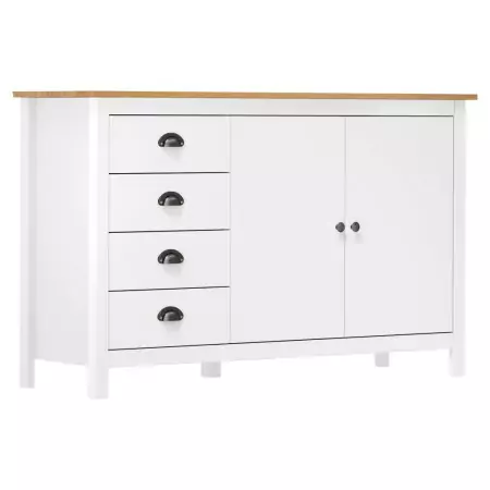 Credenza Hill Bianca 130x40x80 cm in Legno Massello di Pino