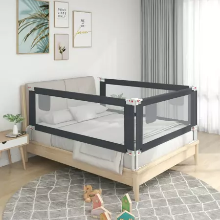 Sponda Letto Sicurezza Bambini Grigio Scuro 100x25 cm Tessuto