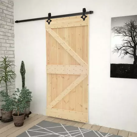 Porta Scorrevole con Set Hardware 80x210 cm in Legno di Pino