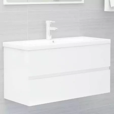 Mobile Bagno con Lavabo Integrato Bianco Lucido in Truciolato