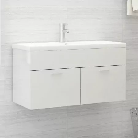 Mobile Bagno con Lavabo Integrato Bianco Lucido in Truciolato