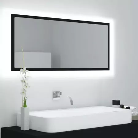 Specchio da Bagno con LED Nero 100x8,5x37 cm in Truciolato