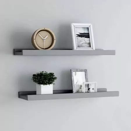 323935  Picture Frame Ledge Shelves 2 pcs Grey 60x9x3 cm MDF