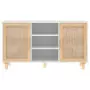 Credenza Bianca 105x30x60cm Legno Massello Pino Rattan Naturale