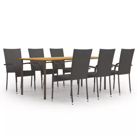 Set Mobili da Pranzo Giardino 7 pz in Polyrattan Marrone