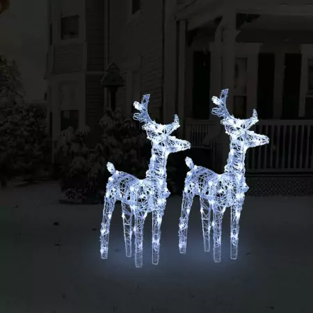 Renne di Natale 2 pz Bianco Freddo 80 LED in Acrilico