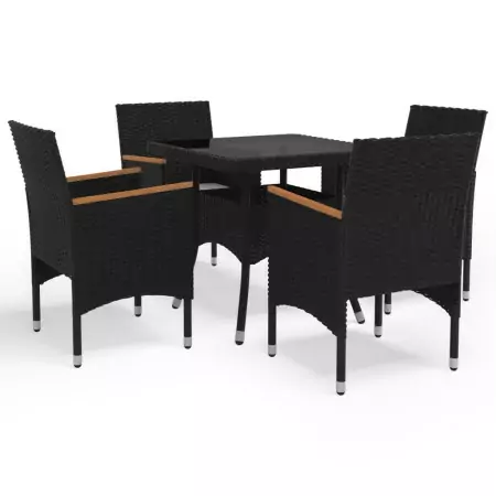 Set Mobili da Pranzo per Giardino 5 pz Nero Polyrattan e Acacia