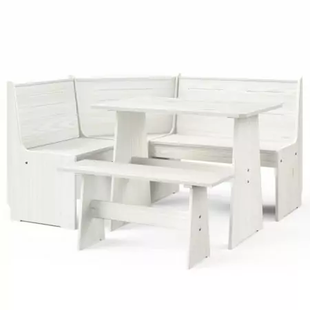 Set da Pranzo 3 pz Bianco in Legno Massello di Pino