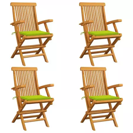 Sedie da Giardino Cuscini Verde Brillante 4 pz Massello di Teak