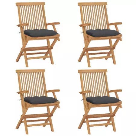 Sedie da Giardino con Cuscini Antracite 4 pz Massello di Teak