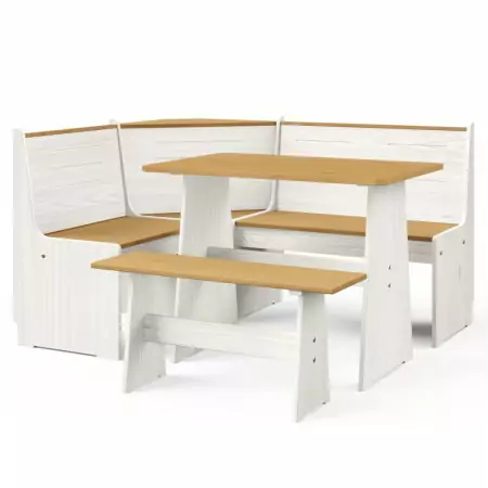 Set da Pranzo 3 pz Marrone Miele e Bianco in Legno di Pino