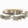 Set da Pranzo per Giardino 9pz con Cuscini in Polyrattan Beige