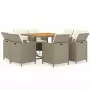 Set da Pranzo per Giardino 9pz con Cuscini in Polyrattan Beige