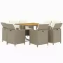 Set da Pranzo per Giardino 9pz con Cuscini in Polyrattan Beige