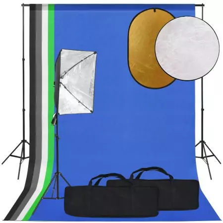 Kit per Studio Fotografico con Softbox, Fondale e Riflettore