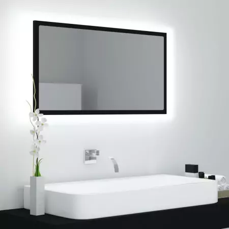 Specchio da Bagno con LED Nero 80x8,5x37 cm in Truciolato