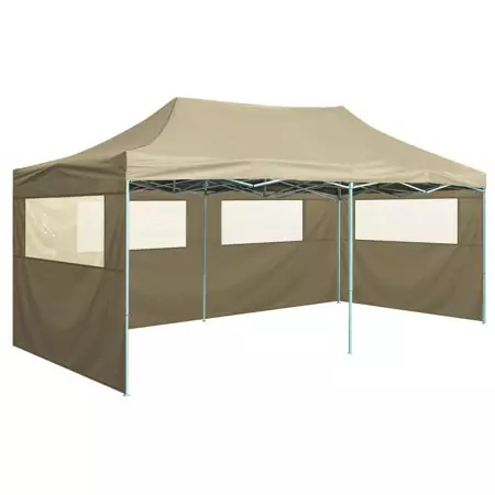 Gazebo Professionale Pieghevole con 4 Pareti 3x6m Acciaio Crema