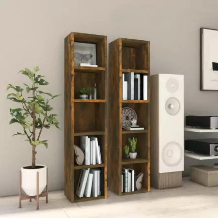 Mobili Porta CD 2pz Rovere Fumo 21x16x93,5cm Legno Multistrato