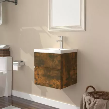 Mobile Bagno con Lavabo Integrato Rovere Fumo Legno Multistrato