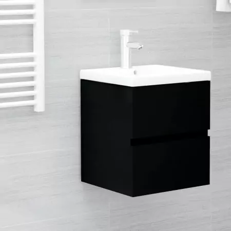 Mobile Bagno con Lavabo Integrato Nero in Legno Multistrato