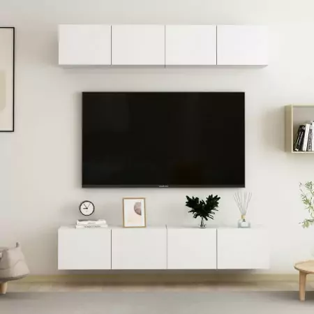 Mobili TV 4 pz Bianchi 80x30x30 cm in Legno Multistrato