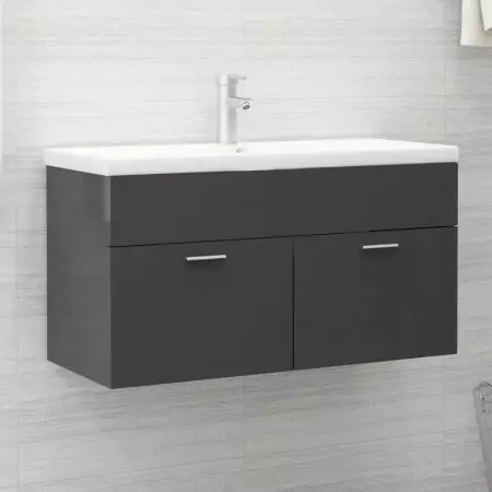 Mobile Bagno con Lavabo Integrato Grigio Lucido in Truciolato