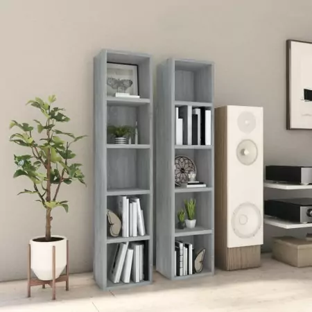 Mobili Porta CD 2pz Grigio Sonoma 21x16x93,5 Legno Multistrato