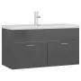 Mobile Bagno con Lavabo Integrato Grigio Lucido in Truciolato