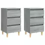 Comodini Gambe in Legno Massello 2 pz Grigio Sonoma 40x35x69 cm