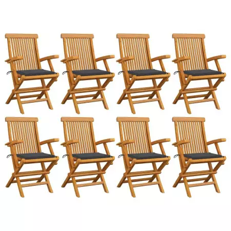 Sedie da Giardino con Cuscini Antracite 8 pz in Massello di Teak