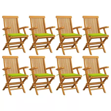 Sedie da Giardino e Cuscini Verde Brillante 8 pz Massello Teak