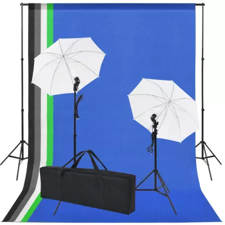 Kit Studio Fotografico con 5 Sfondi Colorati e 2 Ombrelli