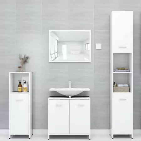 Set Mobili da Bagno 4 pz Bianco Lucido in Truciolato