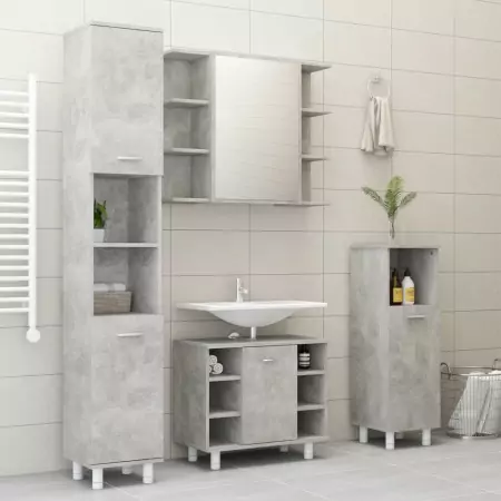 Set Mobili da Bagno 4 pz Grigio Cemento in Truciolato