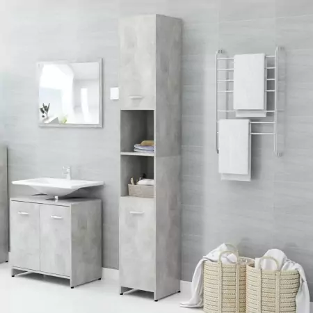 Armadio da Bagno Grigio Cemento 30x30x183,5 cm in Truciolato