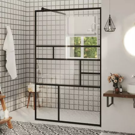 Parete Doccia Walk-in in Vetro Trasparente ESG Nera 100x195 cm