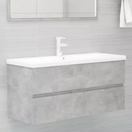 Mobile Bagno con Lavabo Integrato Grigio Cemento in Truciolato